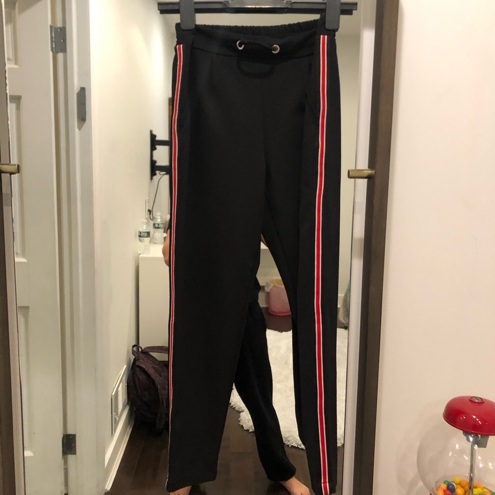 Black Trousers with Red Stripe detail